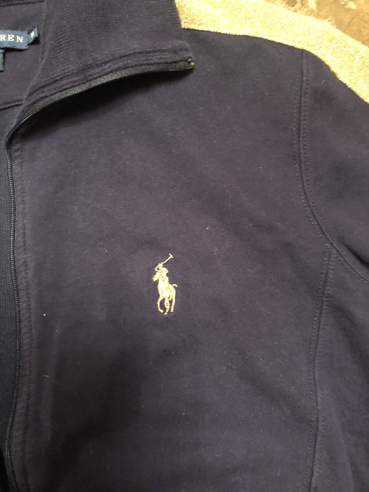 Polo Ralph Lauren vintage donna M blu navy oro pony giacca felpa zip