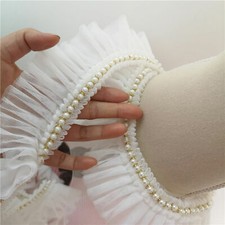 Beaded Pleated Lace Trim By Yard Flounce Lace Fringe for Dance Costumes