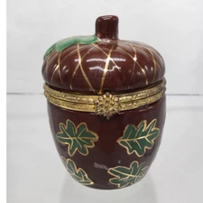Harry & David Acorn Trinket Box Place Card Holder Ceramic Hinged Box