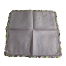 Vtg Purple Lavender Handkerchief Hanky Ombre Green Crochet Border Pocket Scarf