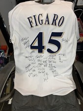 2013-2014 MILWAUKEE BREWERS TEAM SIGNED FÍGARO JERSEY WHITE MAJESTIC SIZE 48