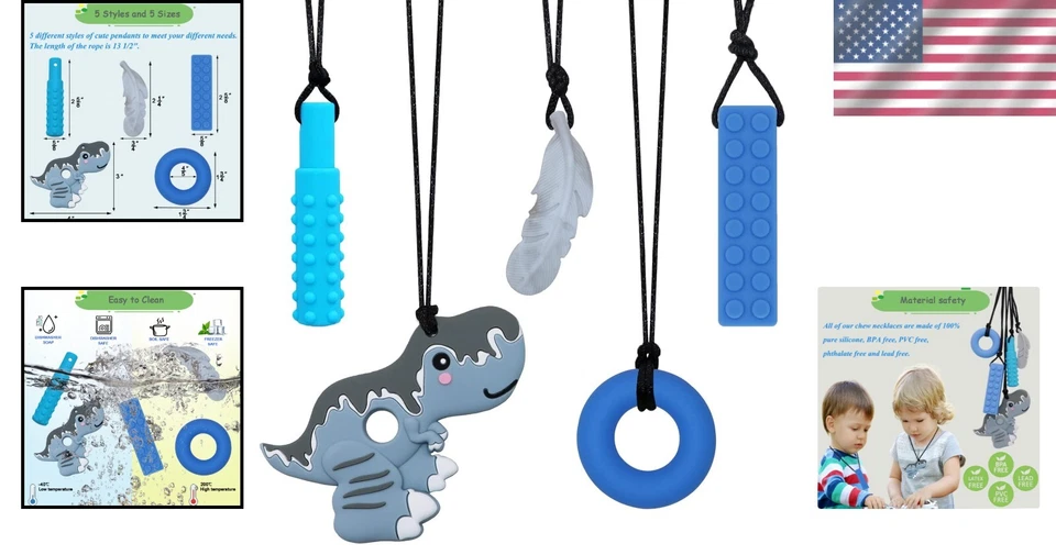 Регулируемые силиконовые ожерелья для жевания для детей — прорезывание зубов, ерзание и беспокойство - Изображение 2 из 4