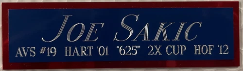 JOE SAKIC NAMEPLATE AUTOGRAPHED SIGNED HOCKEY STICK JERSEY PUCK PHOTO AVALANCHE