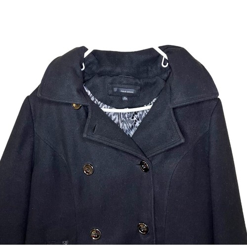 Y2K HARVE BENARD Black & Animal Print Polyester Hooded Double Breasted Peacoat - Picture 8 of 15