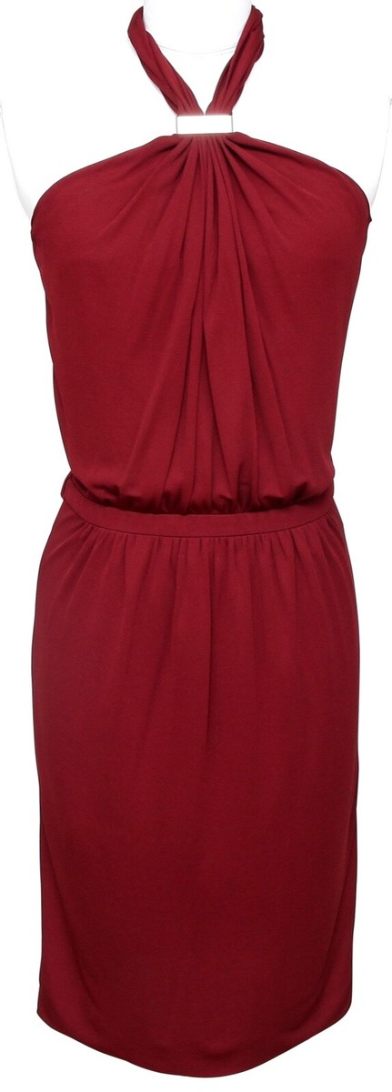 GUCCI Halter Dress Maroon Gold-Tone HW Red Brown Viscose