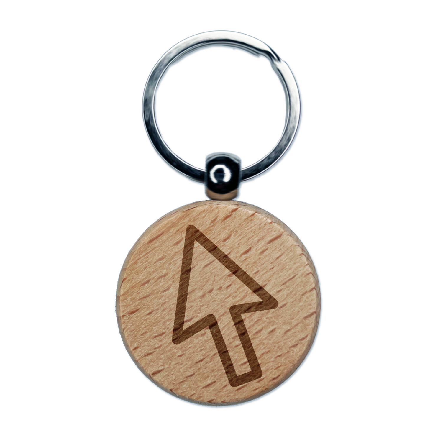 Computer Mouse Arrow Engraved Wood Round Keychain Tag Charm