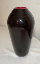 hand blown made black red glass signed art studio vase