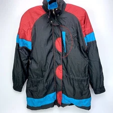 Vintage Lavon Cheerful Corp Black Red Blue Windbreaker Zip Jacket Womens Small S