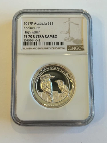 2017 P Australia High Relief Kookaburra 1 oz Australian $1 Silver NGC PF 70