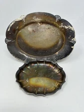 2x Silver Platters - VTG F.B. Rogers Silver Co. Scalloped Tray & 1 Unbranded
