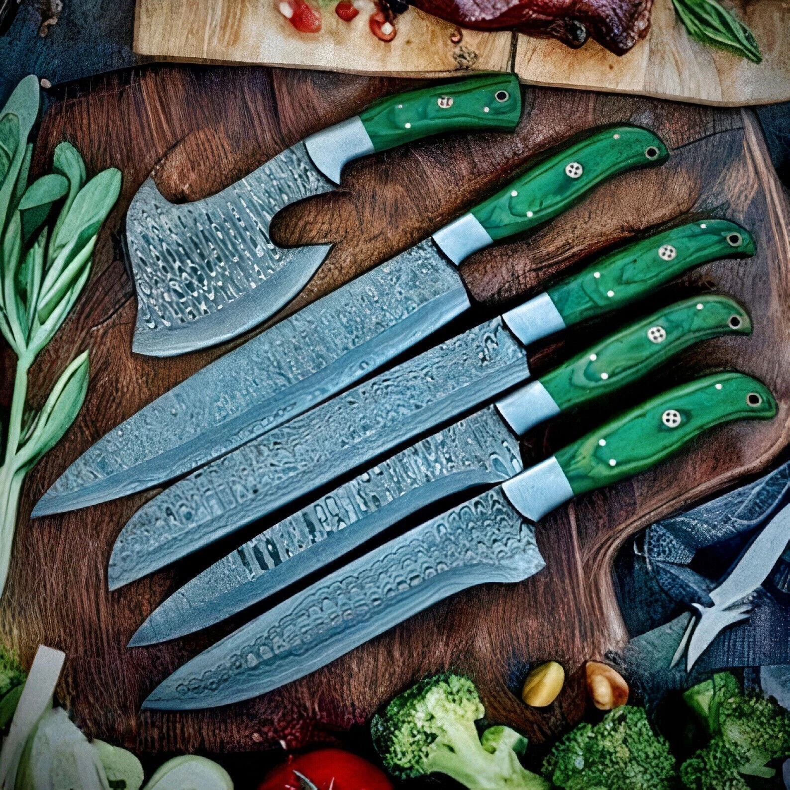 Chef Knife Set Handmade Chef Set Kitchen Knife Set Knife Cutlery + Sheath