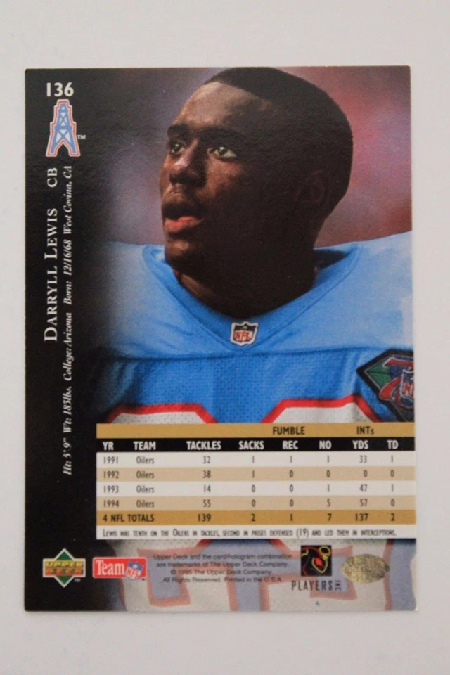 Darryl Lewis #136 Houston Oilers Arizona Signed 1995 Upper Deck Autograph 15A - Image 3 of 3