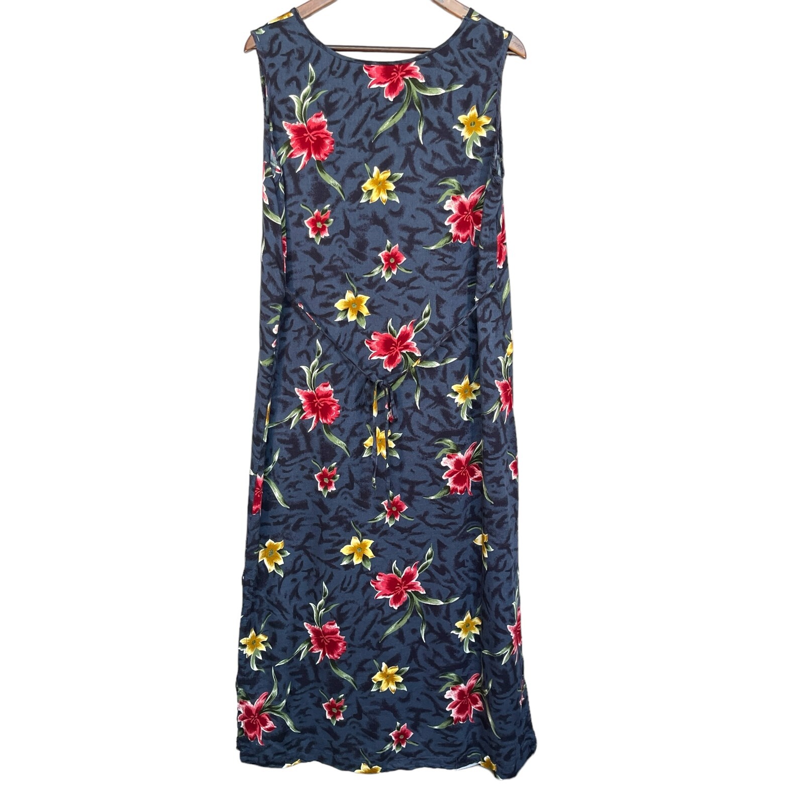Casual Corner Annex Maxi Dress Women Size L Blue Floral 100% Rayon Side Slit