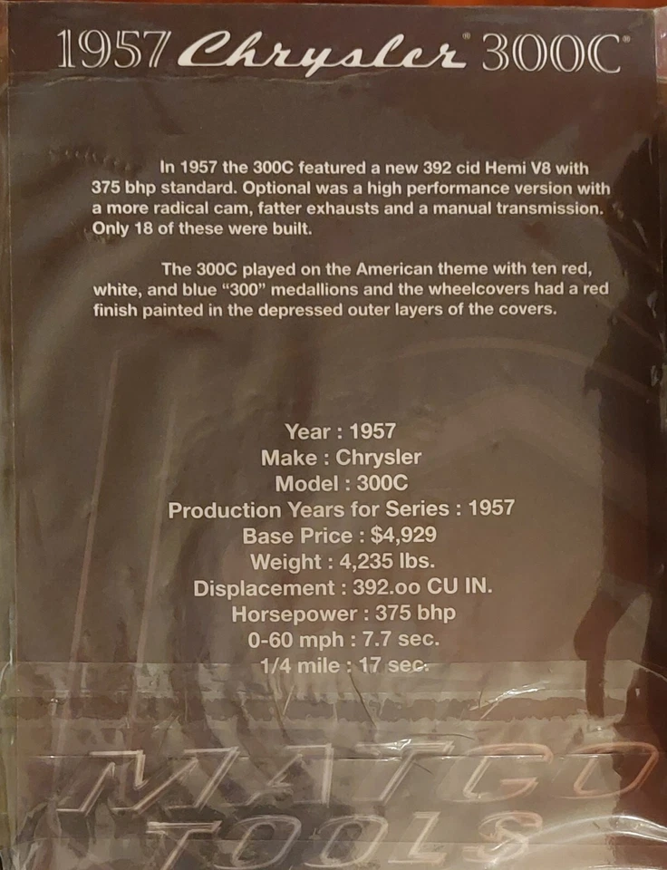 CHRYSLER 300C Hard Top 1957 - RARO AUTOMODELLO 1:18 MATCO TOOLS (ERTL) MM2702 - Immagine 4 di 4