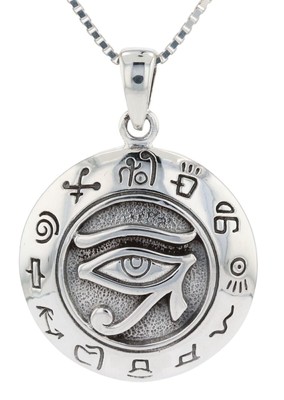 Jewelry Trends Sterling Silver Eye of Horus Egyptian Sun God Symbol Necklace 30''