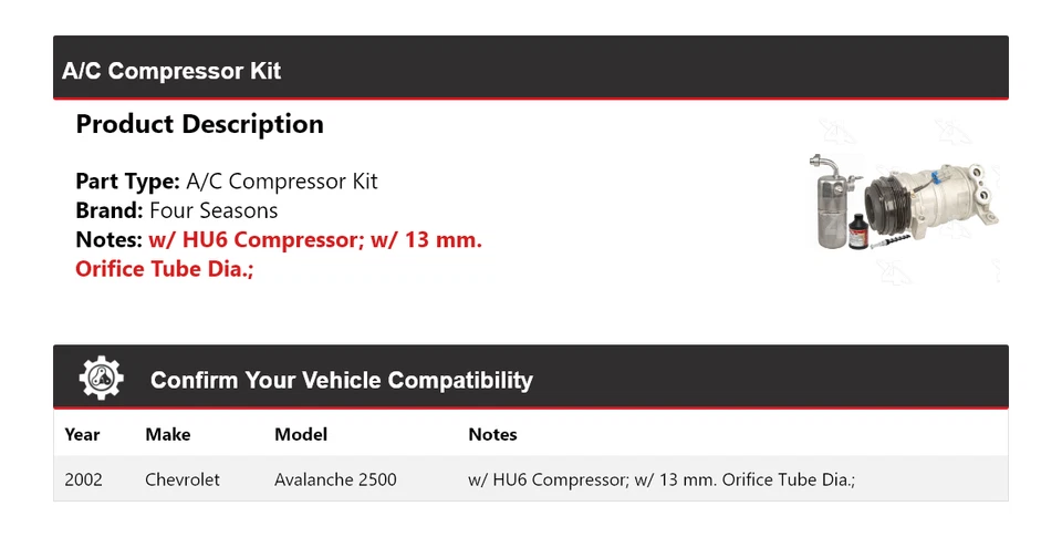 Kit de compressor 4 estações Chevrolet Avalanche 2500 A/C 2002 - Imagem 2 de 4