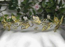 FLORAL CLEAR AUSTRIAN RHINESTONE CRYSTAL TIARA HEADBAND BRIDAL WEDDING -GOLD