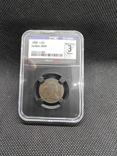 Vintage 1808 1/2 Half Cent Draped Bust VG8 NGC Graded Coin NGCX 3=VG 8, 217+Yrs!