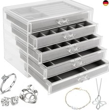 1 Stück Klarer Acryl Schmuckkasten, 5 Schubladen Transparent Verstellbarer Samt 