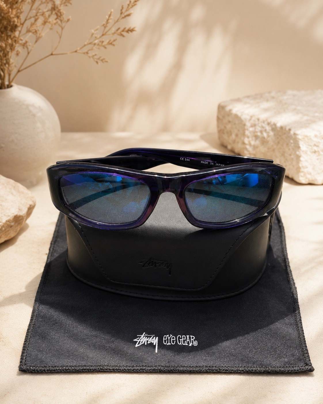 Stüssy Landon Wrap Mirrored Sunglasses Blue Frame/Lens Plastic Made in Japan image 2