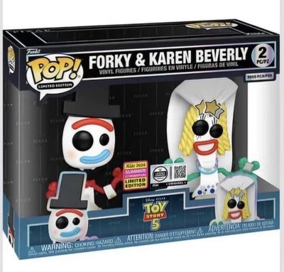 Funko Pop! Limited Edition Forky & Karen Beverly 2-Pack Toy Story 5 SDCC 2026 - Image 1 of 2