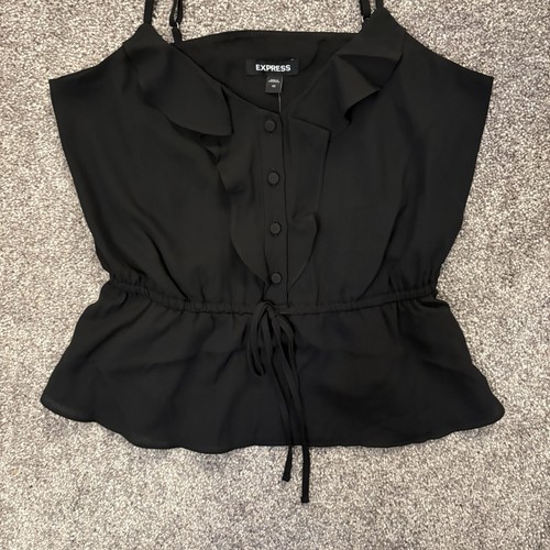 Cami Express Para Mujer Sin Mangas Talla XS Negro Volantes Abotonados Peplum Nuevo con Etiquetas $44 - Imagen 4 de 10