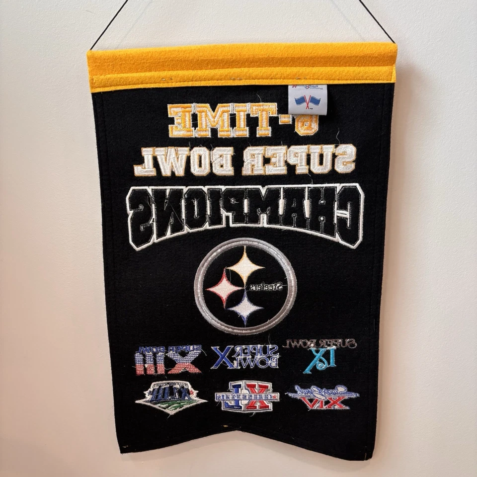 Winning Streak Pittsburgh Steelers NFL Super Bowl Wool Embroidered Banner 21x14 - Image 4 of 4