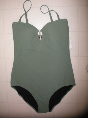Profile by Gottex Dusk Green Beyond Time 1 PC  Bandeau Swimsuit Sz 14  NWT