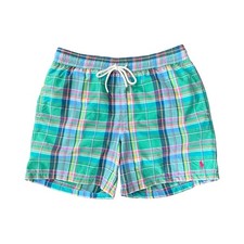 Polo Ralph Lauren Swim Trunks Green Plaid Board Shorts Pony Logo Lined Mens L