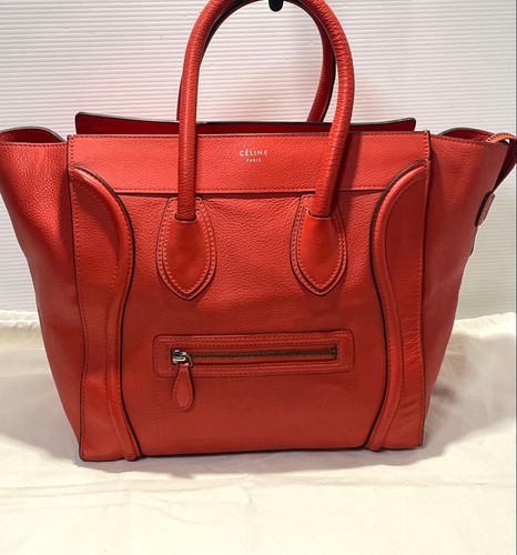 Celine Luggage Micro Shopper S-AT-193 Handbag Orange-red Genuine Leather