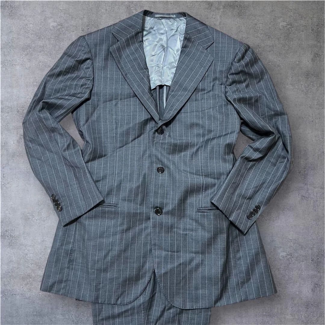 RING JACKET MEISTER Charcoal Gray Pinstripe Suit Set XL 52 Excellent condition image 2