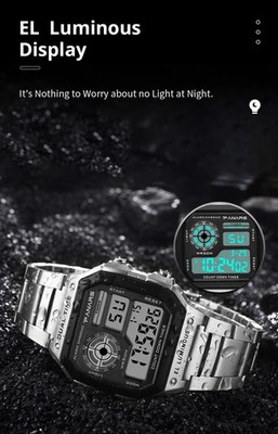 Panars top luxus edelstahl armband sport uhren herren wasserdicht rücklicht digi