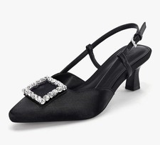 Slingback Kitten Heels Women Pumps Closed Toe Low Heel Dress Shoes Wedding sz10