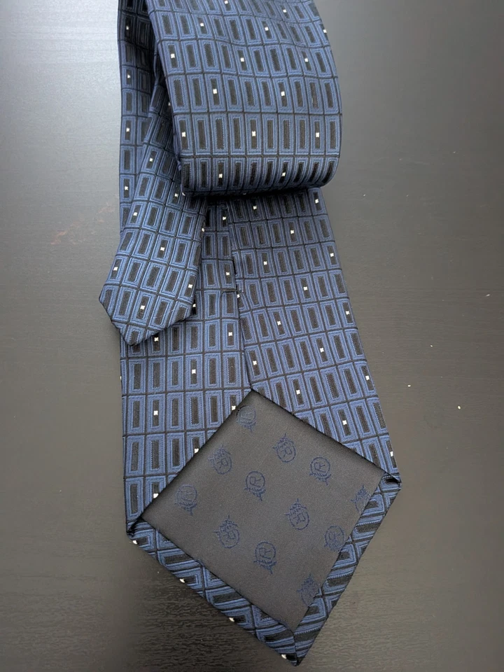 Corbata Harve Benard azul estampado geométrico seda pura 58" Foto 2 de 4