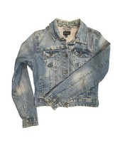 Blue denim jacket with distressed details