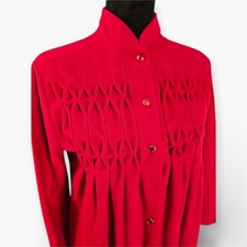 Vintage Kayser Red Maxi Robe Women’s Small Smocked Snap Front USA Made