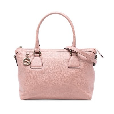 Authenticated Gucci Dollar Calfskin GG Charm Pink Calf Leather Satchel
