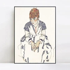 Framed Canvas Portrait of The Artist's Sister-in-Law Adele Harms by Egon Schiele
