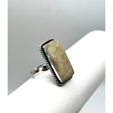 Vintage Natural Jasper .925 Stone Ring Sz 9 - 8.86 Grams 1.5" Long