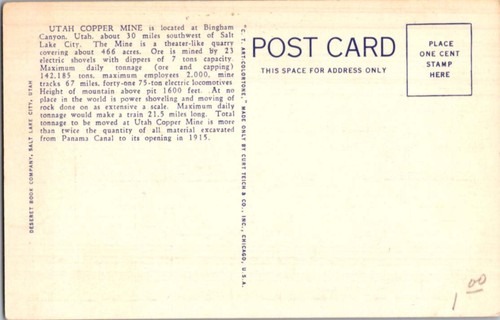 Open Pite Sign Bingham Canyon UT postcard UTAH COPPER MINE OPEN-PIT VIEW INDUSTRIAL o ...