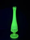 Vintage Fenton Vaseline Topaz Opalescent Uranium Glass Thumbprint Swung Vase