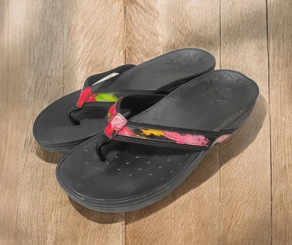 Vionic 380 Women’s Size 11 Wide Black High Tide Tie Dye Flip Flops Sandals Ortho