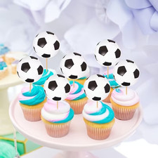 Fu&szlig;ball Muffin- & Cupcake-Stecker &ndash; 12 St&uuml;ck Pappe Deko Fu&szlig;balltorte
