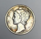 1938 D Dime Mercury Silver 10C Coin Toned