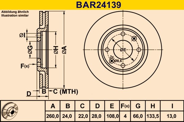 2X Barum Bremsscheibe BAR24139 FüR 8E 8B 406 Peugeot Break 16V Bifuel-image