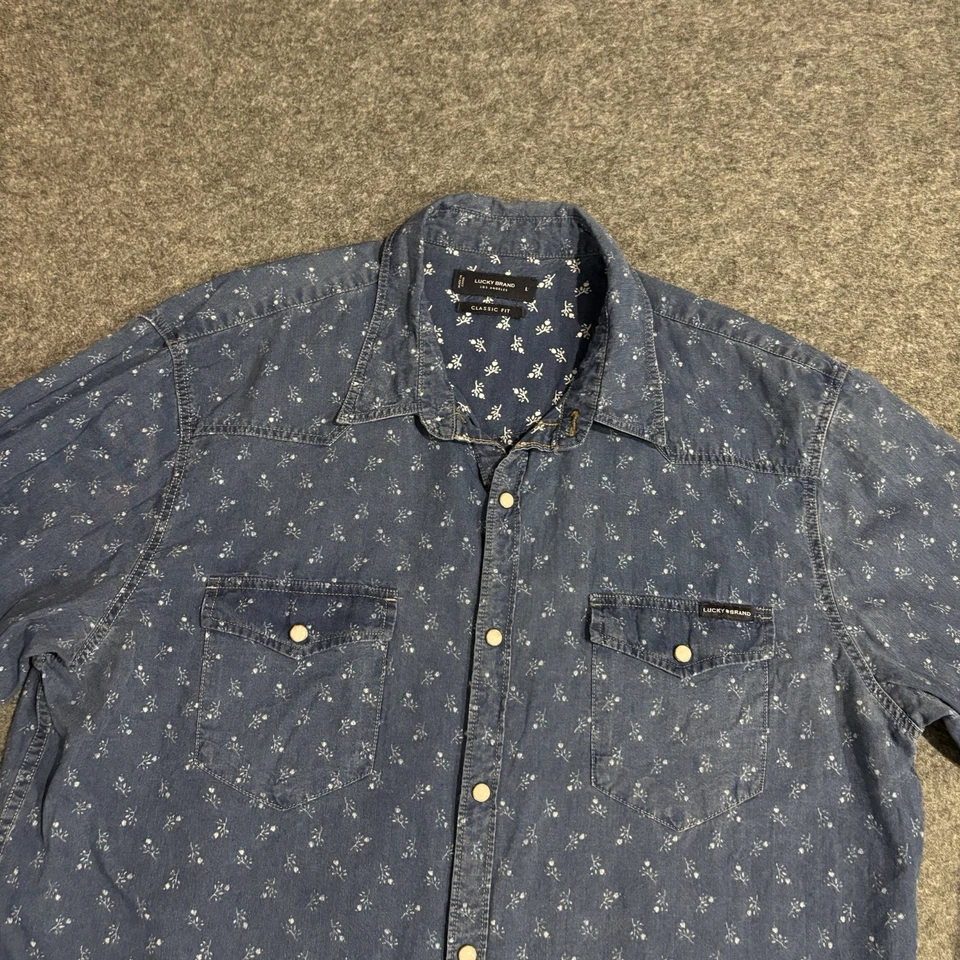 Camisa Lucky Brand Para Hombre Grande Azul Perla Occidental Algodón a Presión Manga Larga Floral Foto 3 de 4