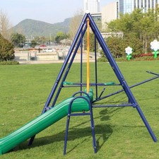 Heavy Duty Metal Swing Set with Slide for Kids: Sturdy, Weather-Resistant, Easy