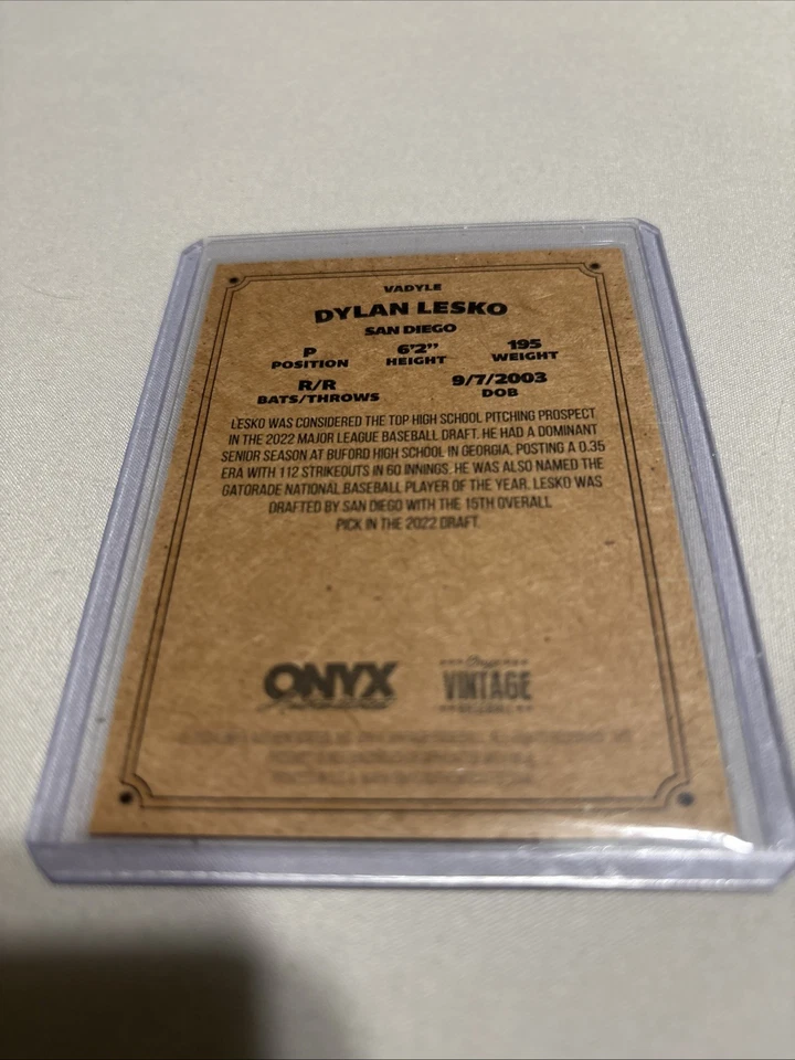 2023 Onyx Vintage Baseball #OVDL Dylan Lesko On Card Auto San Diego Padres - Image 2 of 2