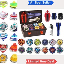 Battle Burst Gyro Toy Set 12 Spinning Tops 3 Two Way Launchers Portable Box
