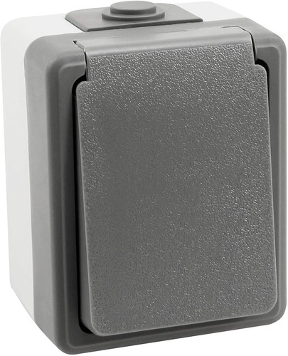 Feuchtraum Steckdose McPower "Secure", 250V~/16A, IP44, AP, grau - Picture 1 of 3